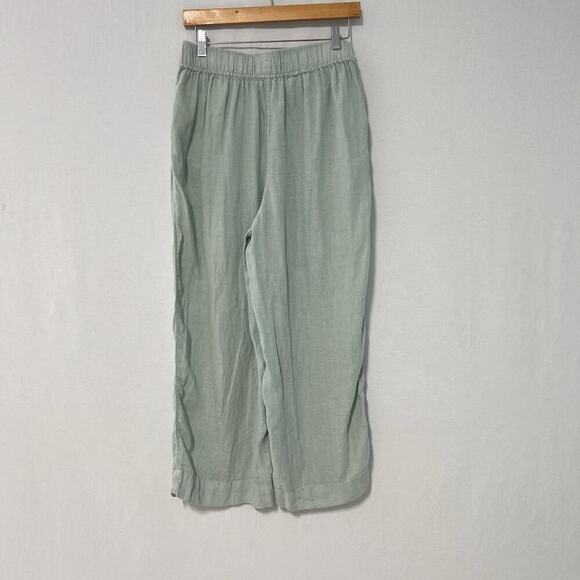 TAHARI 100% Linen Wide Leg Cropped Pull-On Pants Medium Mint Green Beach Resort - Picture 3 of 9
